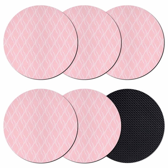 Pink White Stripes Coasters Set of 6, Absorbent Coasters for Drinks, Simple Geometric Modern Monochrome Coaster for Desk Coffee Table Protection, Home Decor House Warming Gifts 4"