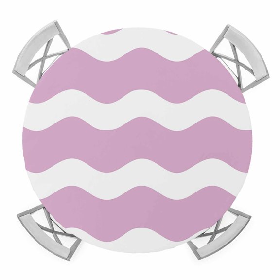 Pink and White Stripes Elastic Fitted Round Table Cover Sea Wave Waterproof Outdoor Tablecloth for Holiday Party, Picnic, Patio & Dining Fits Tables Up to 36"-44"