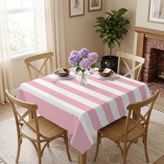 Pink and White Stripes Square Tablecloth 54x54 Inch Striped Simple Style Waterproof Polyester Tablecloth for Dining Table, Washable Table Cover for Kitchen Dining Room Wedding,Stain Resistant