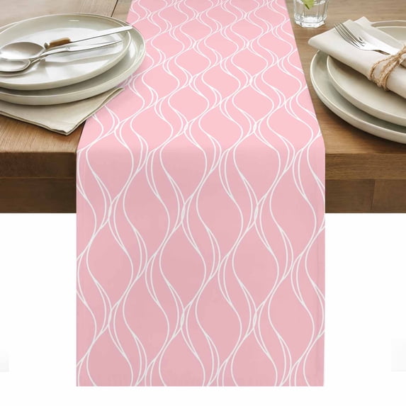 Pink White Stripes Table Runner - 120 Inch Long, Kitchen Dining Table Runner Dresser Scarves, Simple Geometric Modern Monochrome Farmhouse Decor for Coffee Tables Wedding Party Banquet