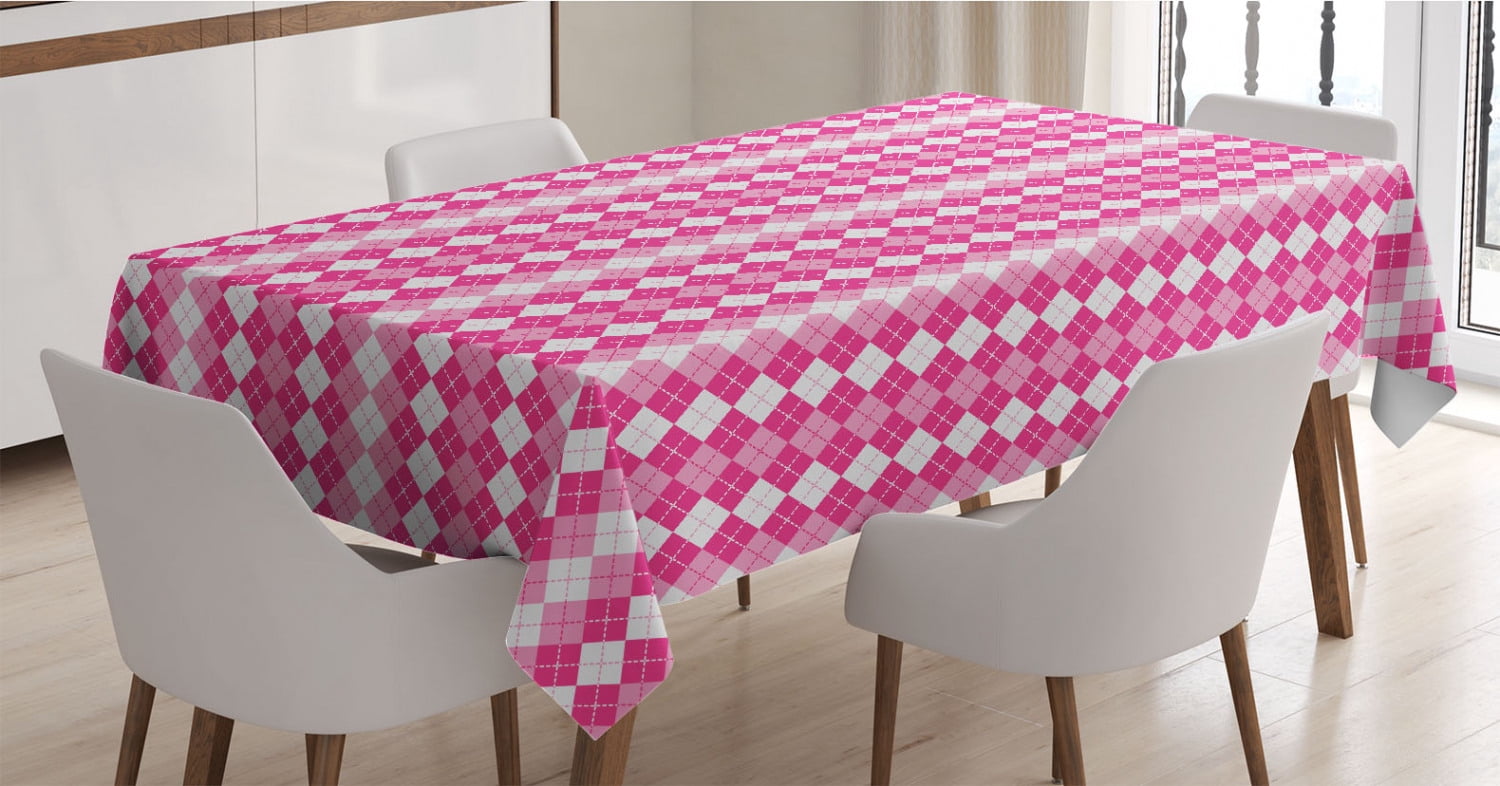 Pink Tablecloth Pattern Pink and White Tablecloth, Traditional Argyle Design with Rhombuses and ...