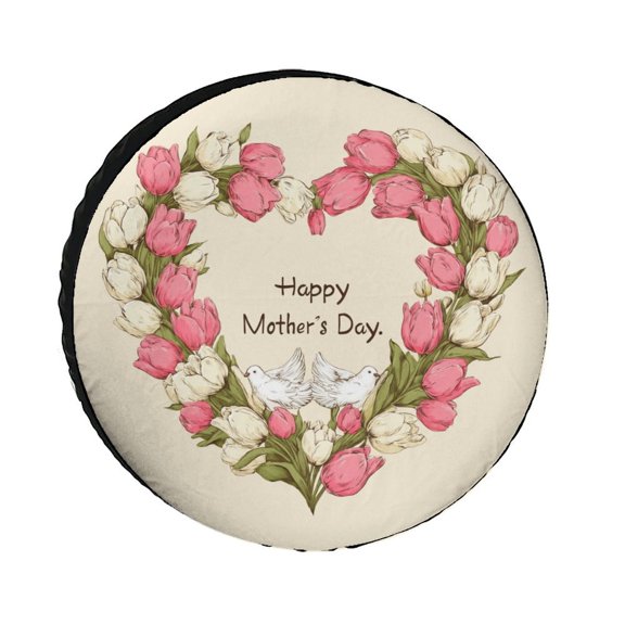 Pink And White Tulips Camper Spare Tire Cover Pink Floral Polyester Universal Spare Wheel Tire Cover Wheel Covers Universal Fit for Trailer SUV Truck Camper Travel Trailer 12inch