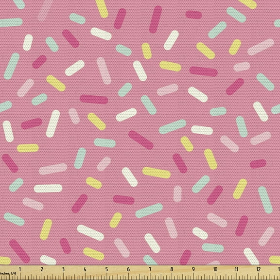 Ambesonne Pink and White Fabric by the Yard Upholstery, Donut Sprinkles, 2 Yards, Multicolor