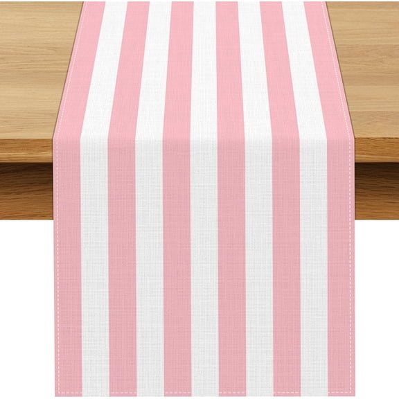Pink and White Vertical Striped Table Runner Light Pink Birthday Party Decoration Baby Shower Dining Room Home Kitchen Table Decor (Pink, 13.8" x 71")