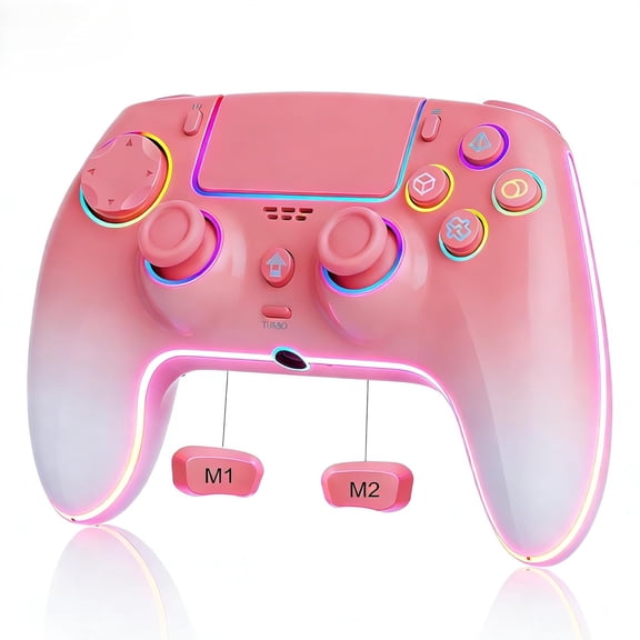 Pink White Wireless Controller for PS5 with Hall Effect joysticks Triggers /Back Paddles/Motion Sensor/TURBO/Cool RGB/3.5mm Audio Jack
