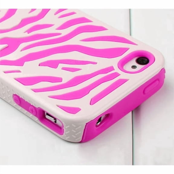 Pink & White Zebra iPhone 4/4S Hard and Soft Case Bundle