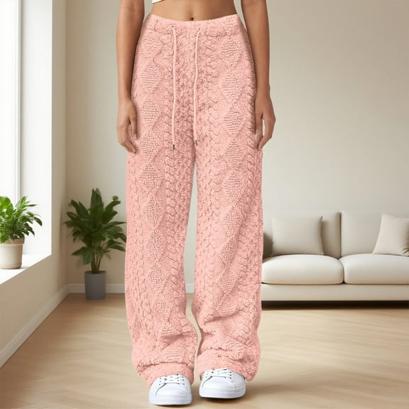 Pink Wide Leg Sweatpants Women's Fashionable Casual Plush High Waist Warm Casual Trousers Fashion Clothing