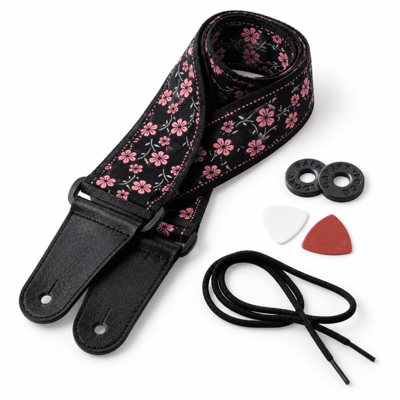 Pink Wildflower-Flower Woven Guitar Strap For Acoustic And Electric Guitars