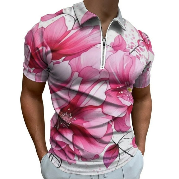 Pink Wildflowers (1) Men Zipper T-shirt Summer Casual Short Sleeve T-shirt Top