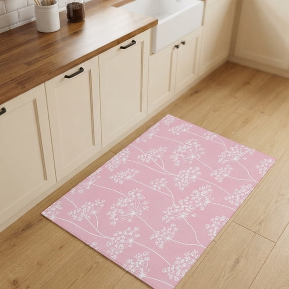 Pink Wildflowers Entryway Rug 2'x3' Non Slip Front Door Mats, White Dandelion Flowers Rustic Spring Entrance Rugs Indoor Outdoor Carpet, Washable Floor Mats Small Area Rug for Bedroom Kitchen