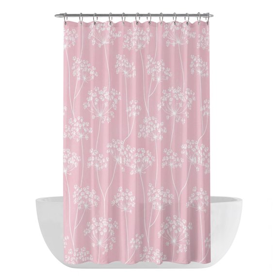 Pink Wildflowers Shower Curtain - Water Repellent Fabric Shower Curtains Washable, White Dandelion Flowers Rustic Spring Decorative Polyester Cloth Bathroom Curtains Modern Bath Decor 36"x72"