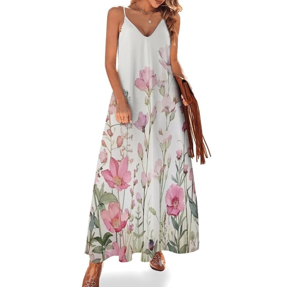 Pink Wildflowers Sleeveless Dress Loose Women's Dress Dresses Luxury Evening Dresses