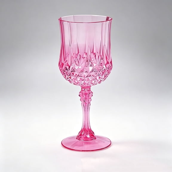 Pink Wine Glasses , Crystal-Cut Plastic Goblets, Clear Drinkware for Weddings, Parties, Events, Receptions, Home Bars, Cocktails, Dining, and Tableware Decor
