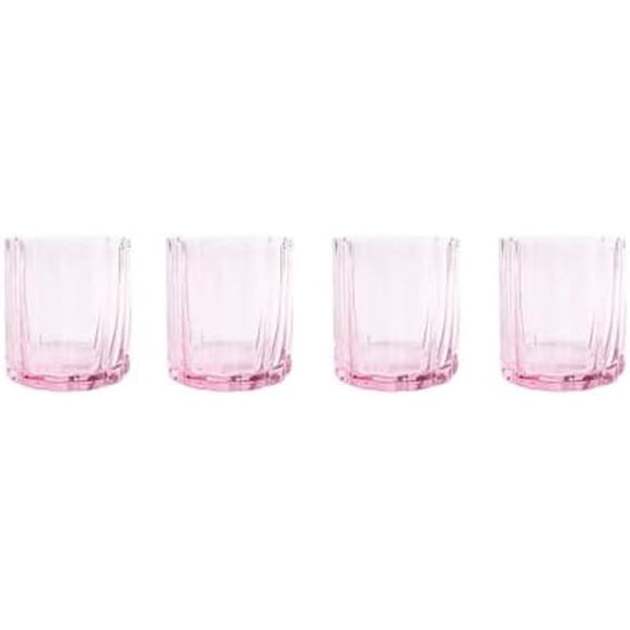 Pink Wine Glasses, Set of 4-8oz Pink Colored Short Tumblers for Women, Fancy Stemless Cocktail Glasses, Fun Colored Glassware for Drinking Birthday Cocktails, Valentines, Galentines