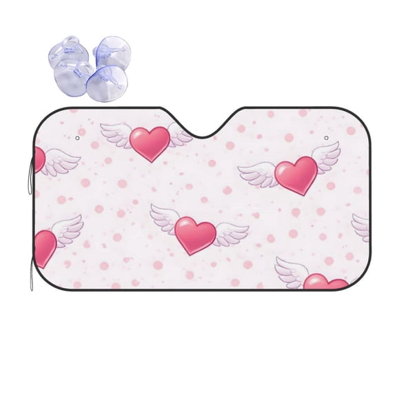Pink Winged Heart Car Windshield Sun Shade Universal Fit Auto Sun Visor Protector