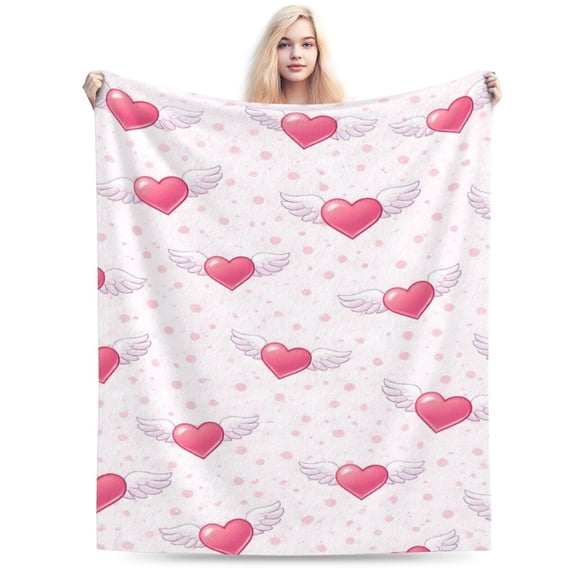 Pink Winged Heart Pattern Throw Blanket, Soft Lightweight Decorative Blanket for Sofa Couch Bed Home Décor 50x40