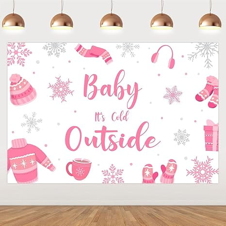Pink Winter Baby Shower Backdrop 5' x 3' Vinyl Snowflake Banner for Photography Background