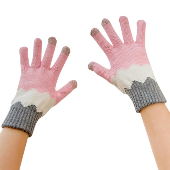 Pink Winter Knitted Fingerless Gloves Winter Jacquard Mesh Gloves Women'S Knitted Plus Velvet Thickened Autumn And Winter Warm Pattern Gloves (Adult Gloves) womens Quilts Insulated Mitten