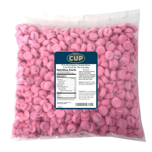 Pink Wintergreen Canada Mints, 5.25 Pound Bag