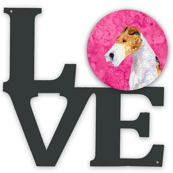 Pink Wire Fox Terrier Metal Wall Artwork LOVE