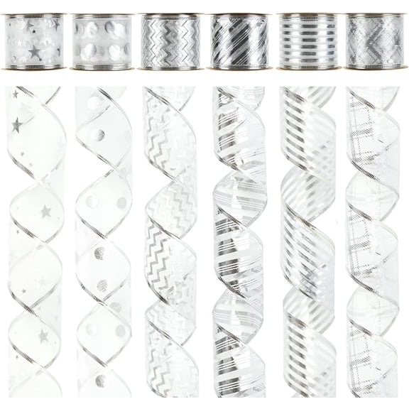 Pink Wired Christmas Ribbon - 2.5 Inch, 6 Rolls, 36 Yards for Tree, Wreaths & Garland