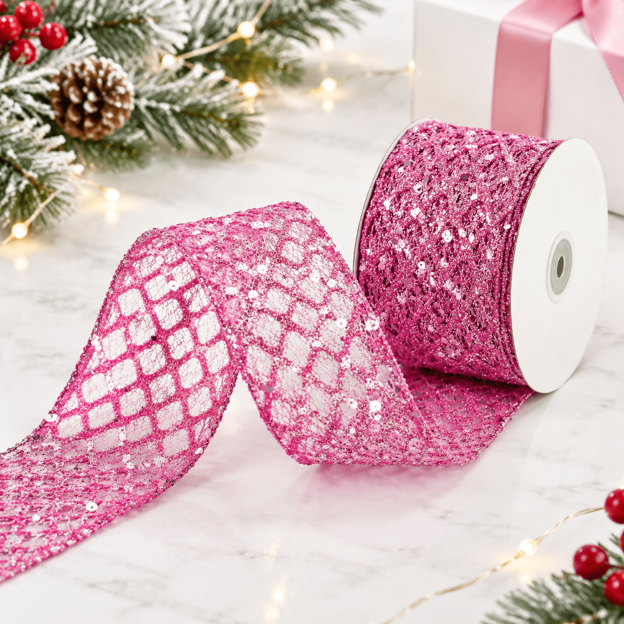 Pink Wired Ribbon 2.5 Inch (63mm) 10 Yards for Decor and Crafts ...