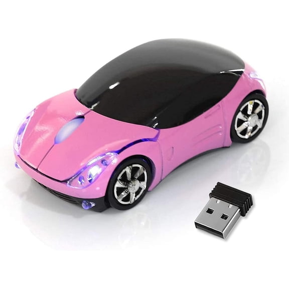 Pink Wireless Car Mouse - 2.4G Wireless with USB Receiver, Optical Mouse for PC, Laptop, Tablet - Win XP/Vista/7/ME/2000/Mac OS Pink Mouse for Her for Christmas
