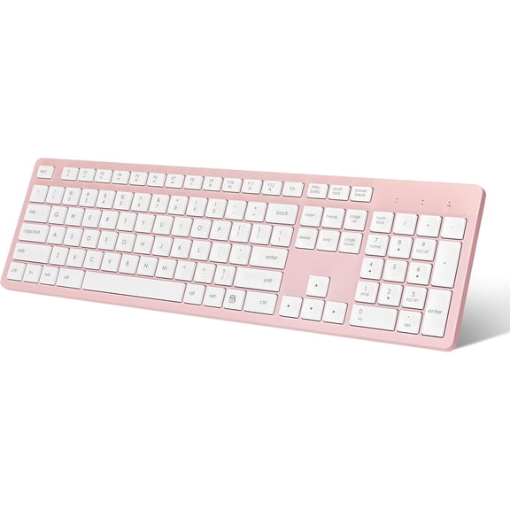 Pink Wireless Keyboard, 2.4GHz Full-Sized Ergonomic Computer Keyboard, Cordless Noiseless Keyboard,12 FN Shortcuts for Windows MacOS Laptop Computer