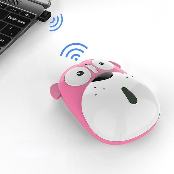 Pink Wireless Mouse Cute Puppy Design, Rechargeable 200-Day Battery, 2.4G USB Receiver for Laptop PC Desktop Computer
