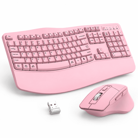 Pink Wireless and Mouse Combo with Wave Key Design for Desktop and ...