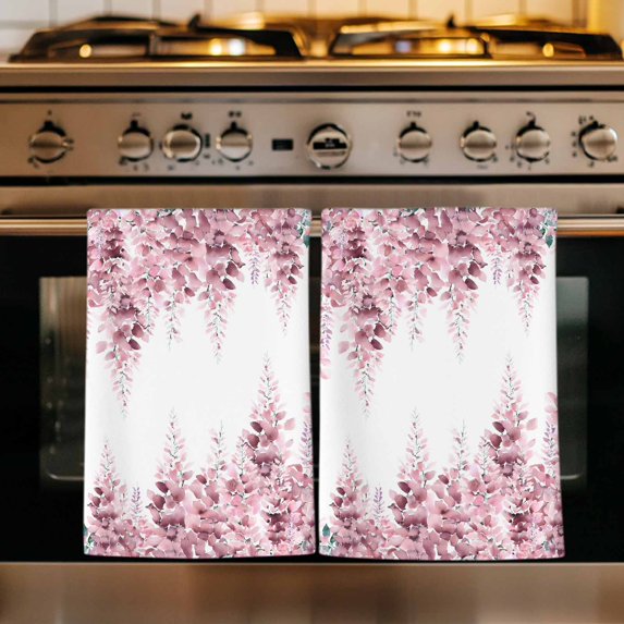 Pink Wisteria Kitchen Towels Set of 1, Sprinng Summer Pastoral Flowers Botanical Absorbent Dish Towels for Kitchen, Microfiber Hand Towel, Quick Drying Tea Towel for Cleaning Decorative Dishcloths