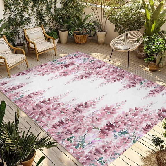 Pink Wisteria Outdoor Rug for Patio/Deck/Porch, Non-Slip Large Area Rug 5 x 8 Ft, Sprinng Summer Pastoral Flowers Botanical Indoor Outdoor Rugs Washable Area Rugs, Camping Rug Carpet Runner