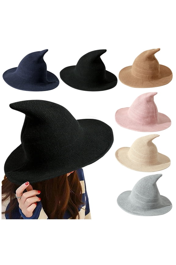 Pink Witch Hat Adult Polyester Wide Brim Foldable Halloween Wool Hats for Party Cosplay Costume Accessory One Size