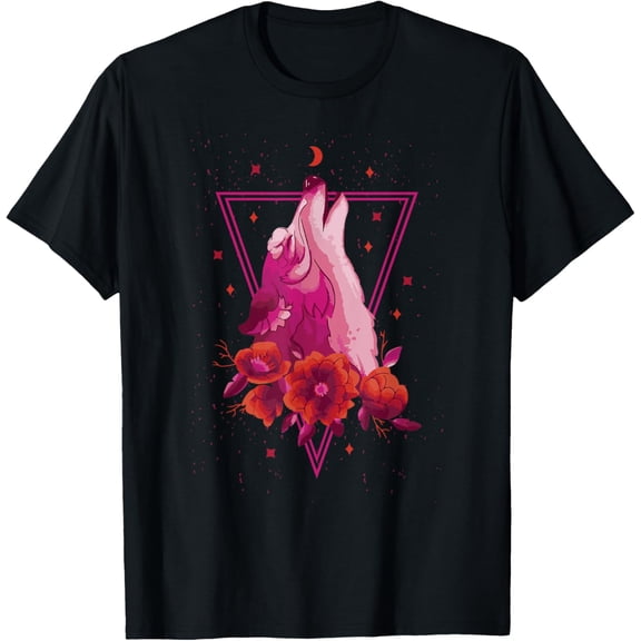 Pink Wolf Howling Vaporwave Floral Roses Stars Crescent Moon T-Shirt