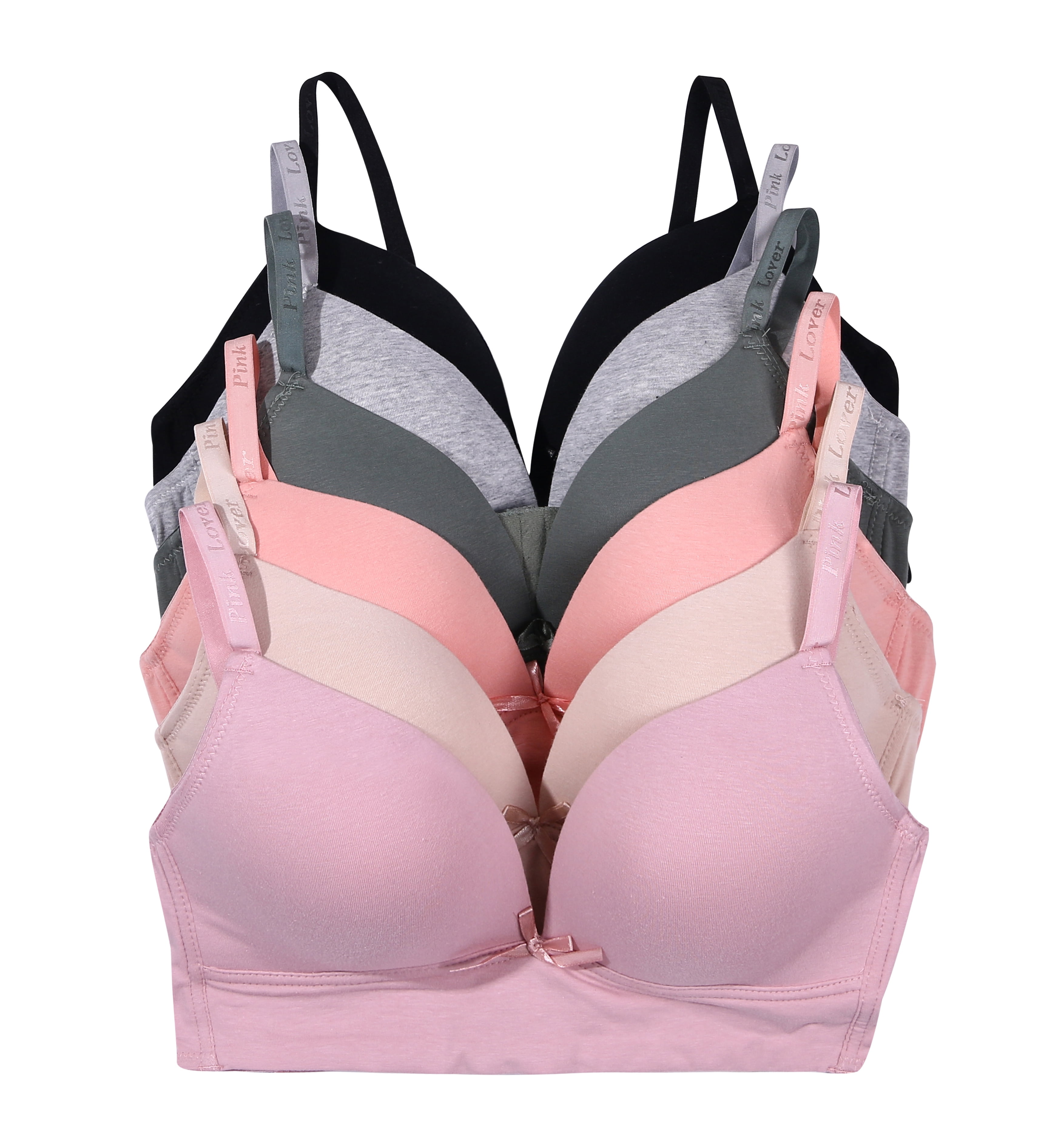 Pink Women Bras 6 pack of Basic No Wire Free Wireless Bra B cup C cup (6647)