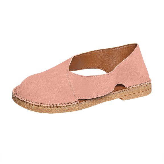 Pink Women Casual French Flat Sandals With Heel Cover And Hollow Bottom Great For Casual Wear