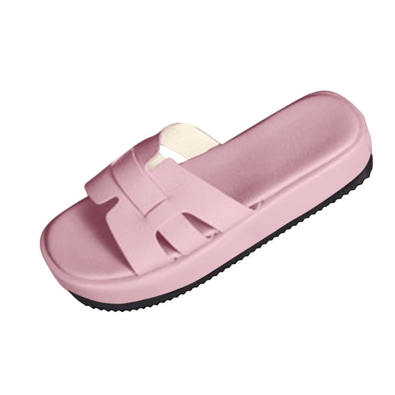 Pink Women Casual Thick Soled Slippers With One Line Design For Summer Use Comfortable And Practical