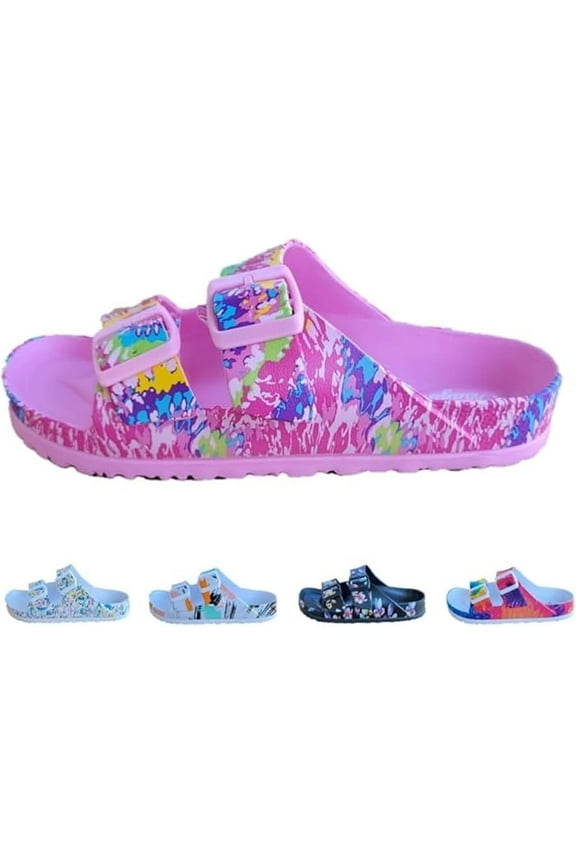 Pink Women Fashion Trend Slides Sandals Double Buckle EVA Strap Slip-on Slip-On