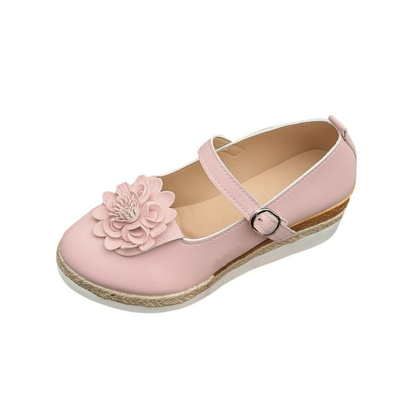 Pink Women Flower Necked Sandals Wedge Heel Thick Sole Belt Buckle Hollowed Out Pu Upper Summer Casual