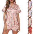 thumbnail image 1 of Pink Women Halloween Pajamas Polyester,Spandex Soft Short Sleeve Button Down Sleepwear Top and Shorts 2 Piece Pjs Lounge Set XL, 1 of 4