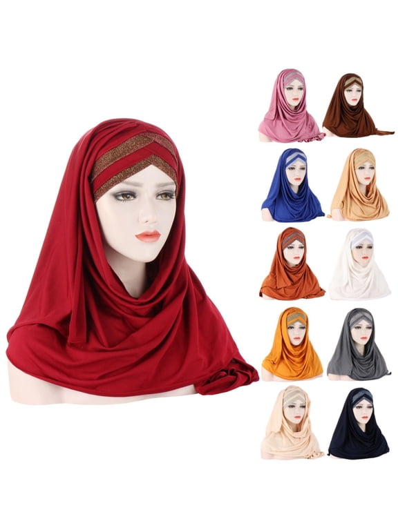 Pink Women Hijab Undercap Polyester,Spandex Lightweight Muslim Hijabs Long Shawl Islamic Scarves Turkey Silk Headscarf for Womens One Size