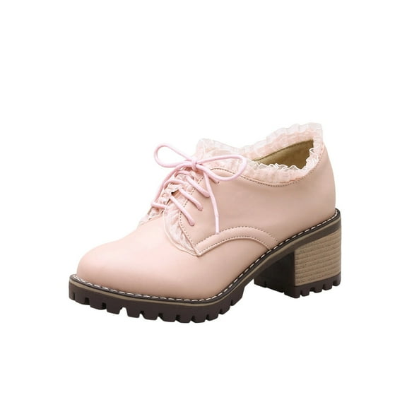 Pink Women Platform Lace Up Boots With Chunky Heel And Lace Detailing