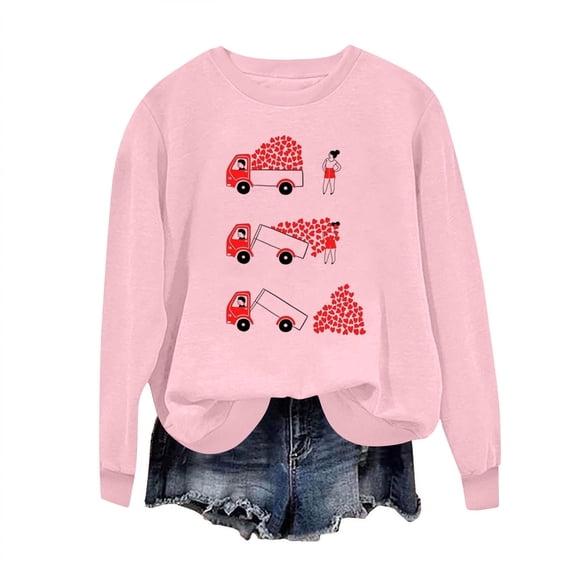 Pink Women Pullover Hooded Lover Loose Fit Outfits Sweatshirts for Women Boat Neck Happy Gift Valentines Brunch Winter Fall 2026 Clothing S