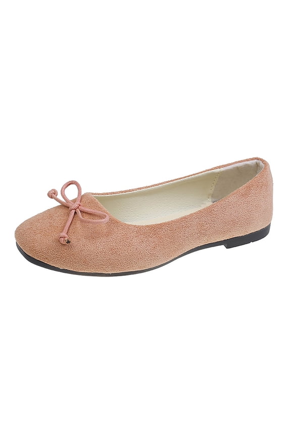 Pink Women'S Casual Flats Round Toe Bowknot Suede Shoes Pink Outdoor Comfortable Slip On Size 6