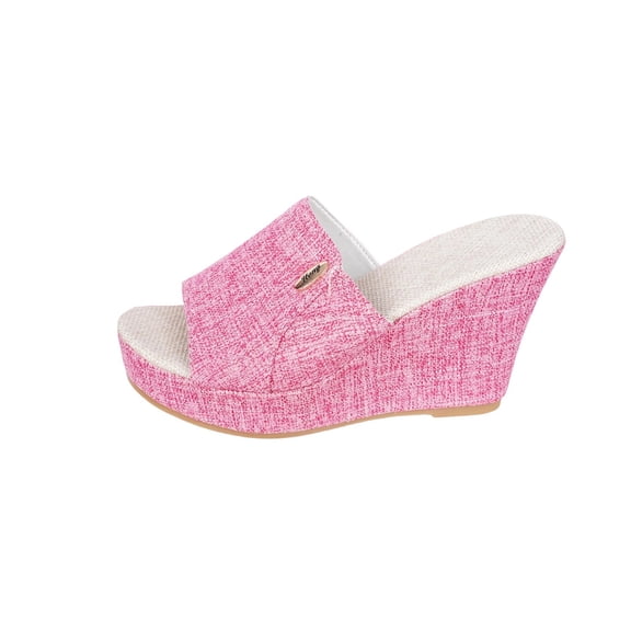 Pink Women'S Casual Plus-Size Beach Peep-Toe Wedge Sandals Fashionable Thick-Soled Slippers Spring Summer 2026 Cloth