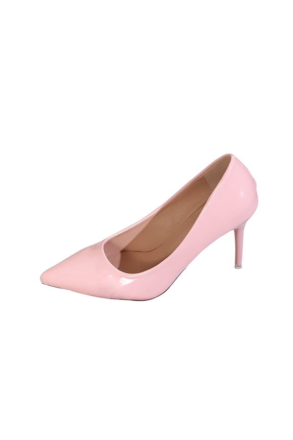 Pink Women'S High Heels Pointed Toe Stiletto Pumps Glossy Patent Leather Non-Slip Sole Solid Color Comfortable Dress Shoes Everyday Wear Size 37