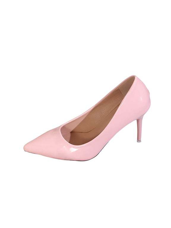 Pink Women'S High Heels Pointed Toe Stiletto Pumps Glossy Patent Leather Non-Slip Sole Solid Color Comfortable Dress Shoes Everyday Wear Size 37
