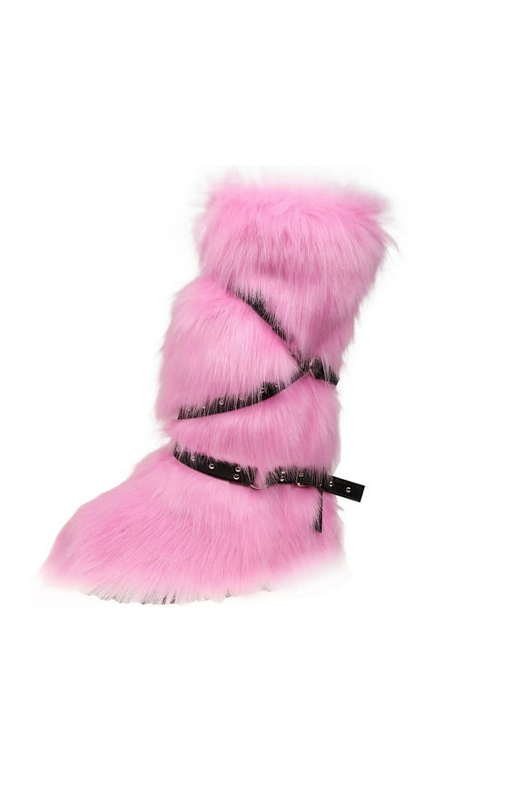 Pink Women'S High Top Snow Boots Belt Buckle Sexy Y2K Style Design Fashion Casual Comfortable Warm Walking Shoes 100 Polyester Material