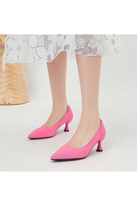 Pink Women'S Pointed Toe High Heel Pumps Knitted Solid Color Shallow Mouth Fashionable Casual Shoes For All Seasons Size 42 Eu Weight 1.06 Lb