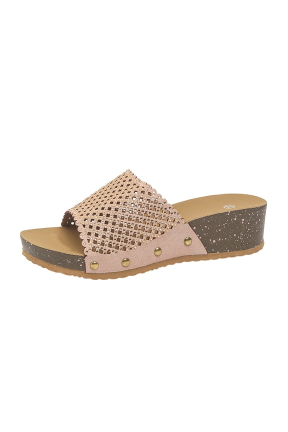 Pink Women'S Wedge Heel Sandals Open Toe Breathable Comfortable Beach Slides For Pool Vacation Outdoor Walking Lightweight Use